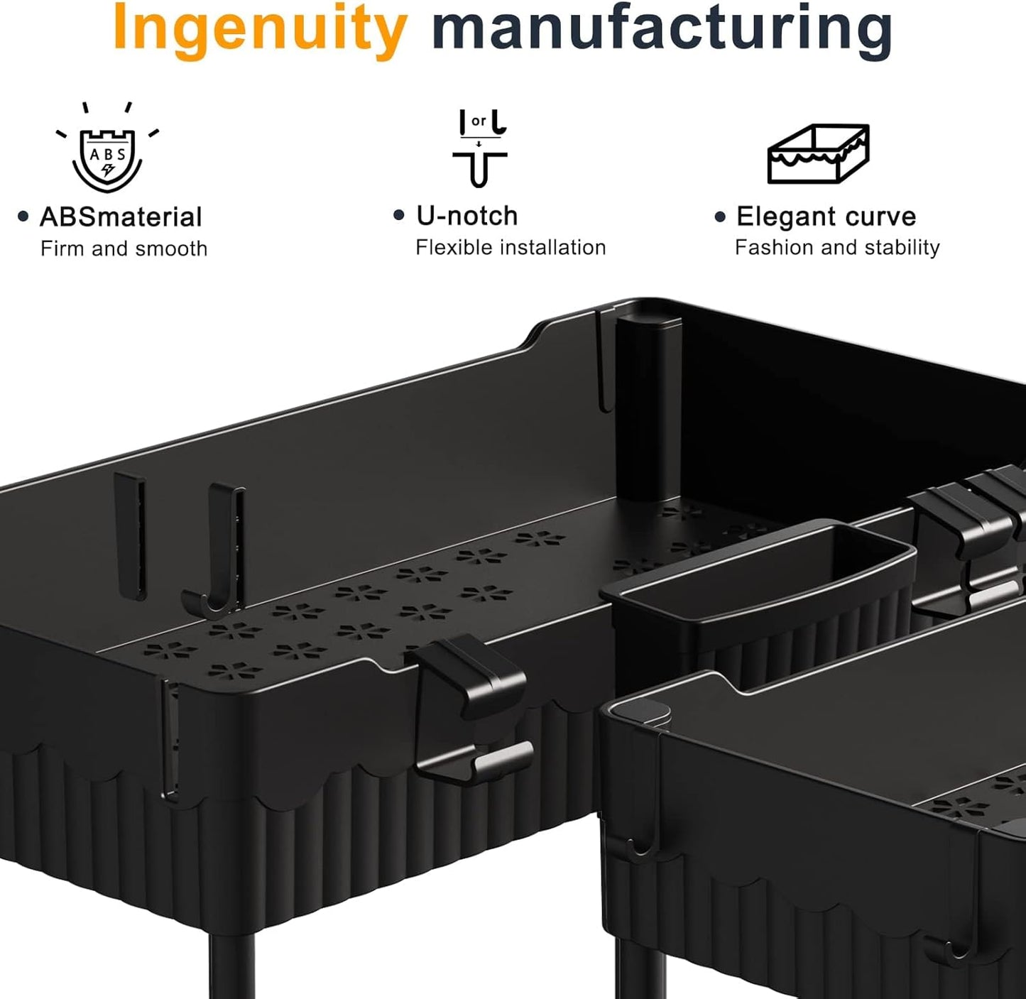 Sink-ception: The Dynamic Duo of Under Sink Shenanigans - Organize Your Chaos with Hanging Cup Hooks & a Multi-Tasking Shelf for All Your Bathroom & Kitchen Misadventures (Now in Sleek Black!)