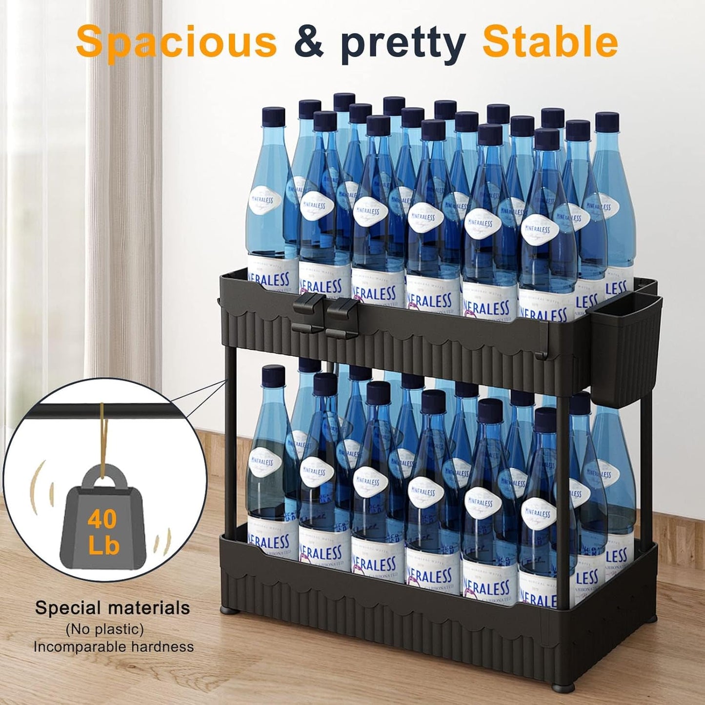 Sink-ception: The Dynamic Duo of Under Sink Shenanigans - Organize Your Chaos with Hanging Cup Hooks & a Multi-Tasking Shelf for All Your Bathroom & Kitchen Misadventures (Now in Sleek Black!)