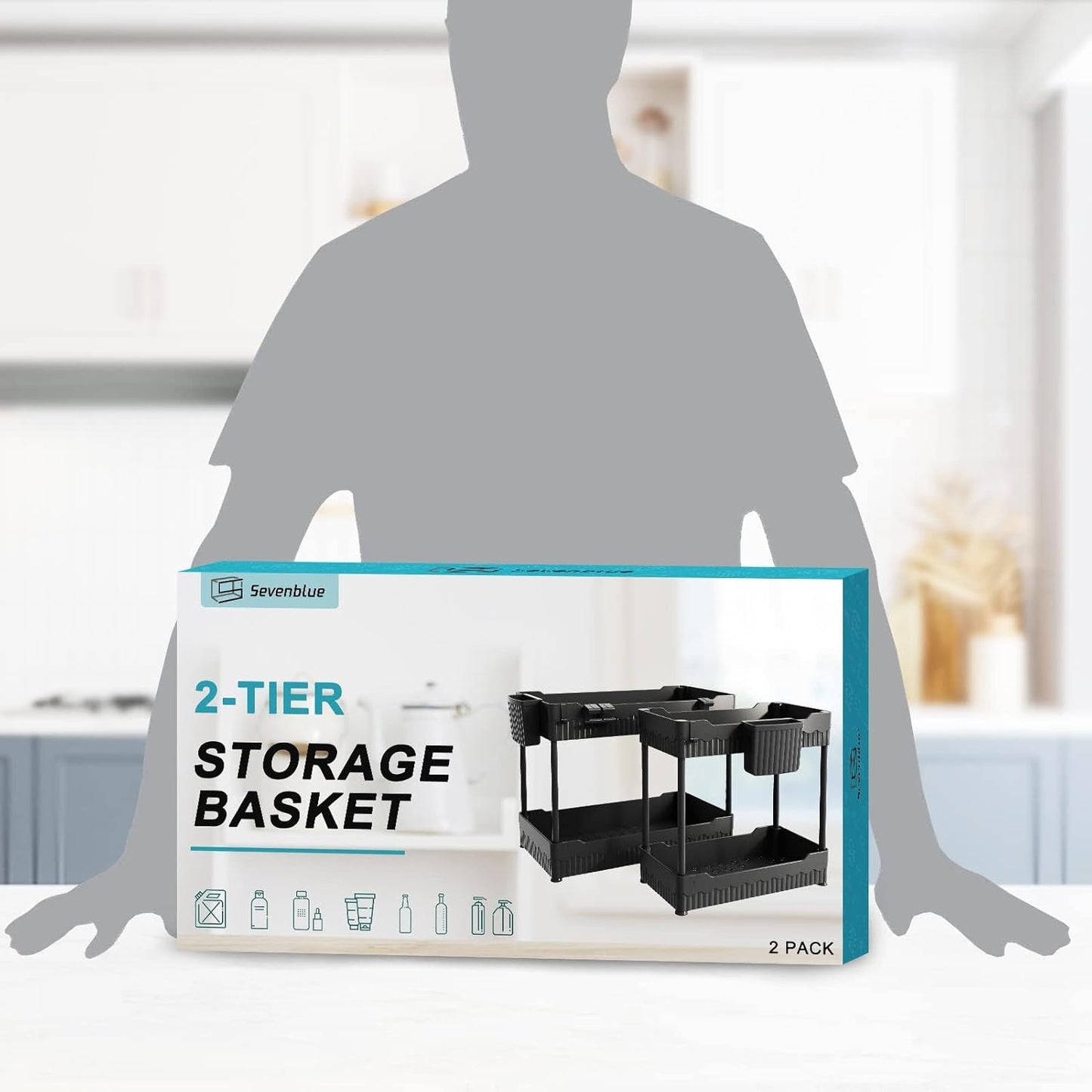 Sink-ception: The Dynamic Duo of Under Sink Shenanigans - Organize Your Chaos with Hanging Cup Hooks & a Multi-Tasking Shelf for All Your Bathroom & Kitchen Misadventures (Now in Sleek Black!)