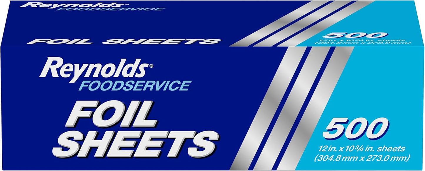 Foodservice Pre-Cut Aluminum Foil Sheets, Great for Concessions, Catering, Cafeterias, and Restaurants, Easily Moldable around Food, 12 X 10.75 Inches, 500 Ct.