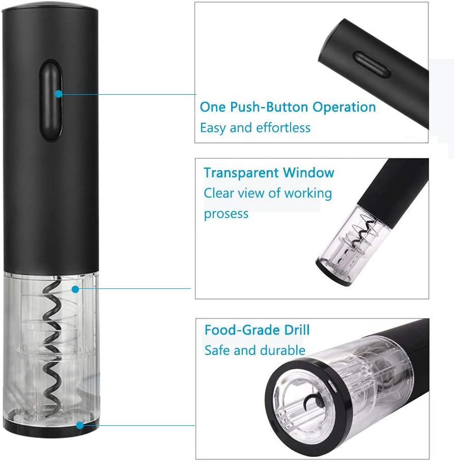 Electric Wine Opener, Automatic Electric Wine Bottle Corkscrew Opener, Rechargeable Stainless Steel Cordless Electric Wine Bottle Opener Gift Set with Foil Cutter, USB Charging Cable