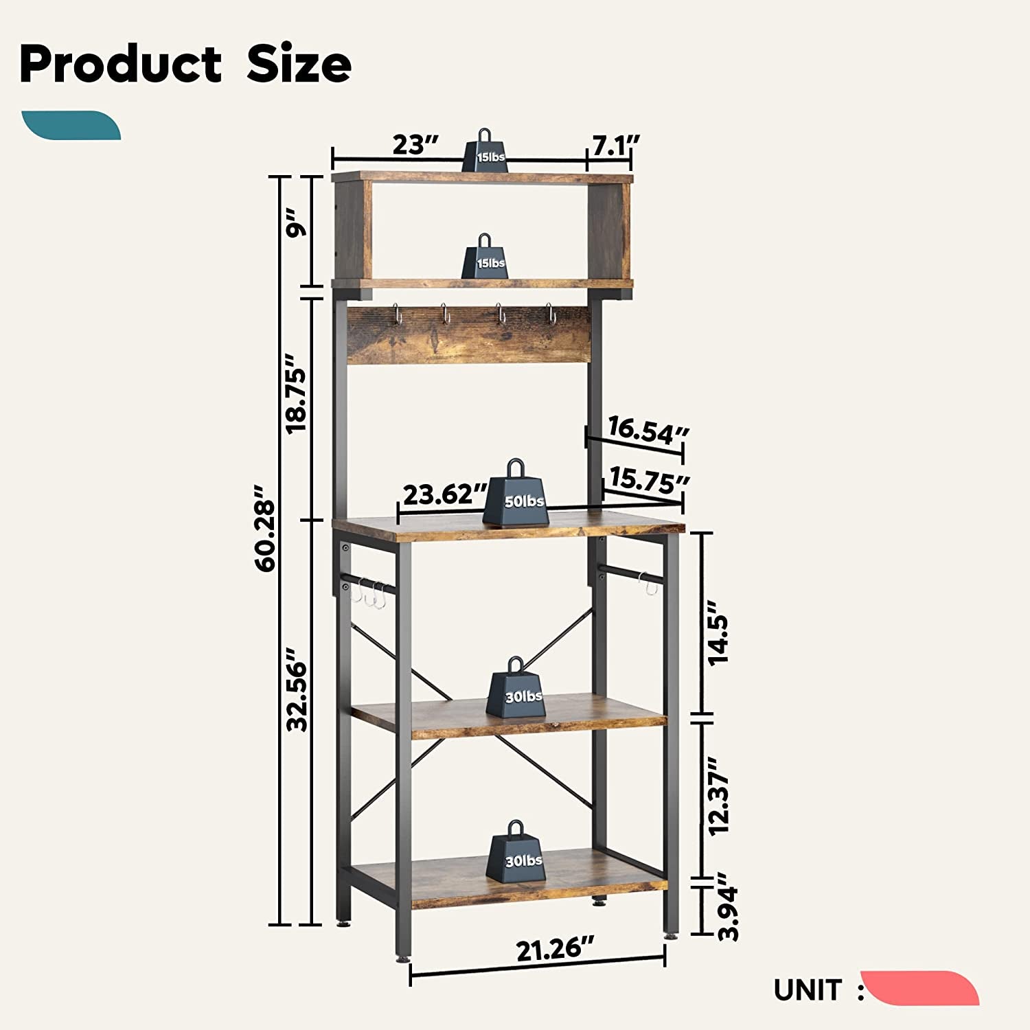 All For One Rack - Microwave Oven Stand with Hutch 8 Side Hooks Coffee Station Utility Storage Shelf 
