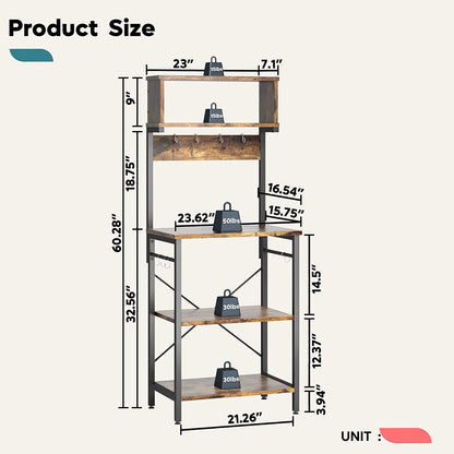 All For One Rack - Microwave Oven Stand with Hutch 8 Side Hooks Coffee Station Utility Storage Shelf 