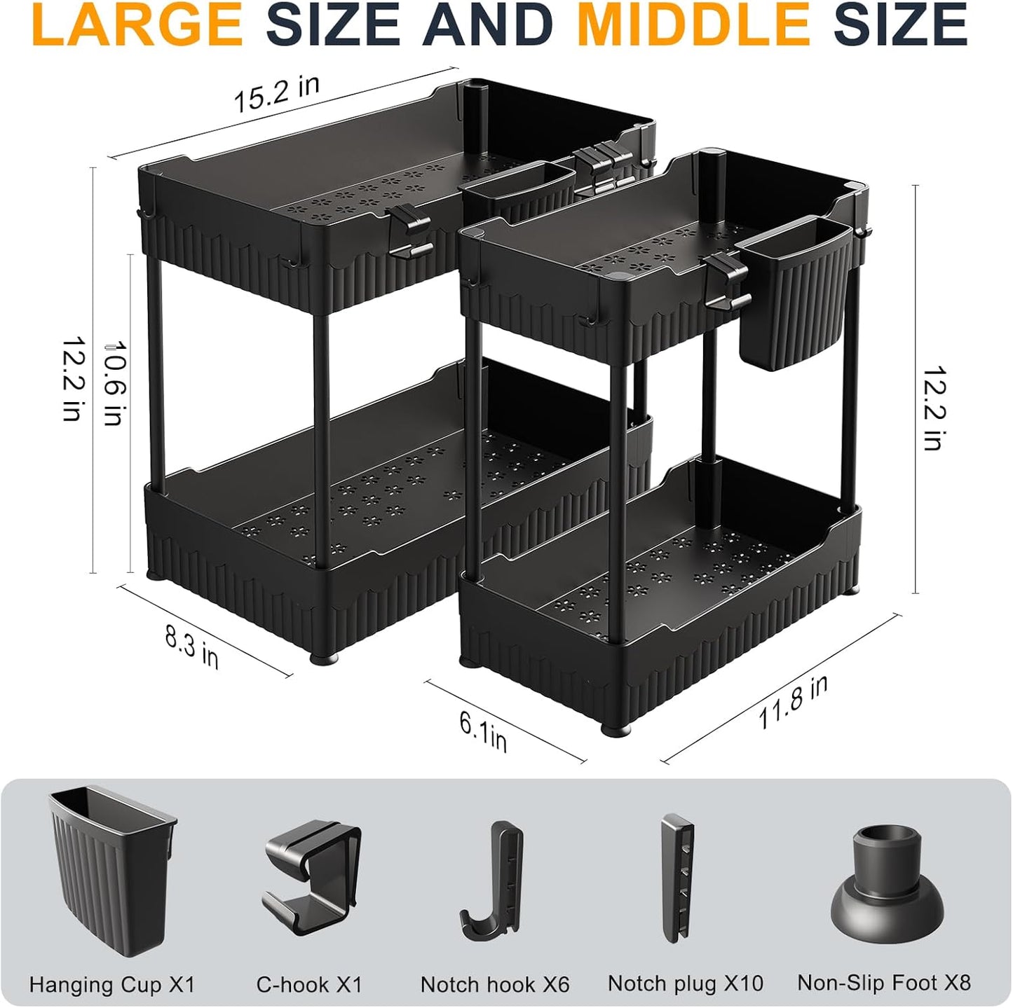 Sink-ception: The Dynamic Duo of Under Sink Shenanigans - Organize Your Chaos with Hanging Cup Hooks & a Multi-Tasking Shelf for All Your Bathroom & Kitchen Misadventures (Now in Sleek Black!)