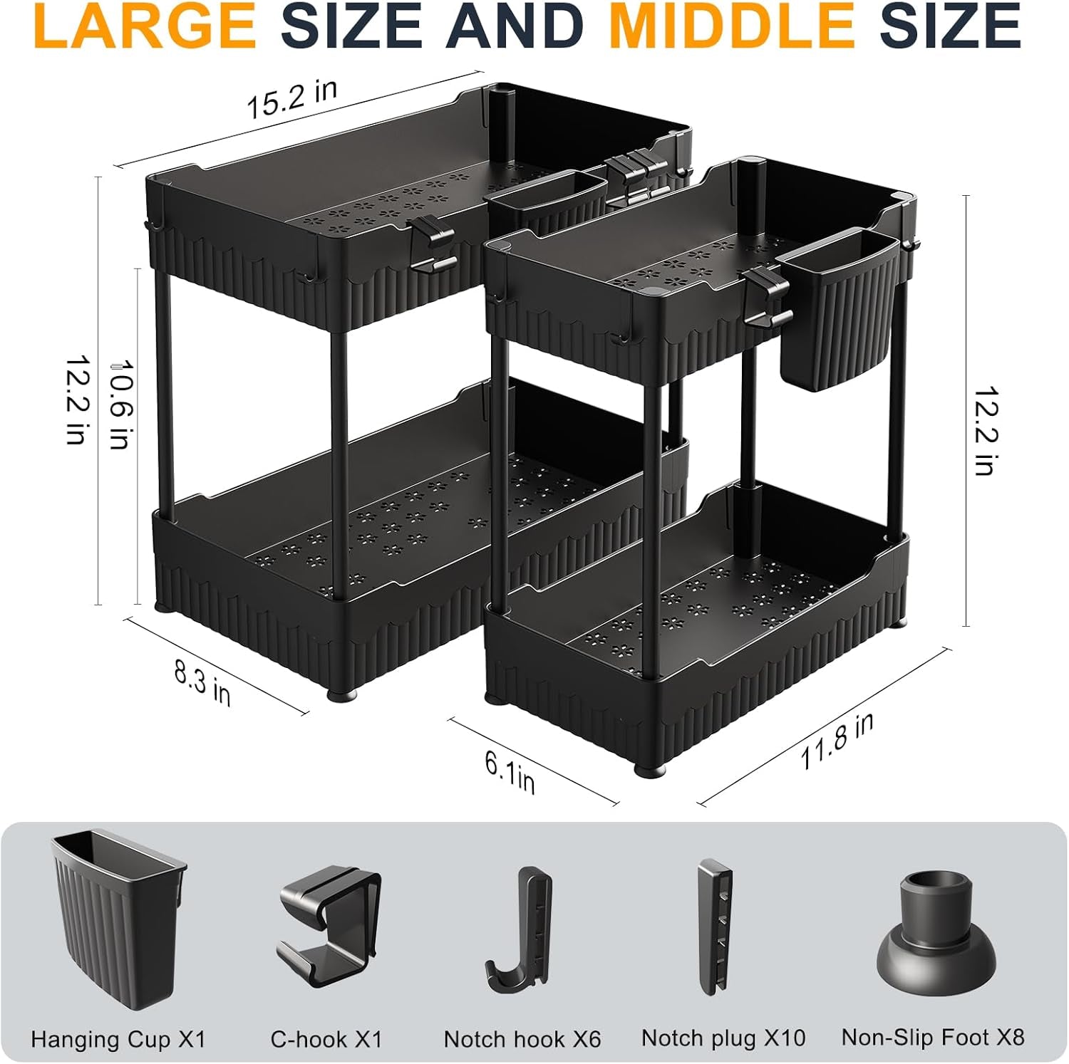 Sink-ception: The Dynamic Duo of Under Sink Shenanigans - Organize Your Chaos with Hanging Cup Hooks & a Multi-Tasking Shelf for All Your Bathroom & Kitchen Misadventures (Now in Sleek Black!)