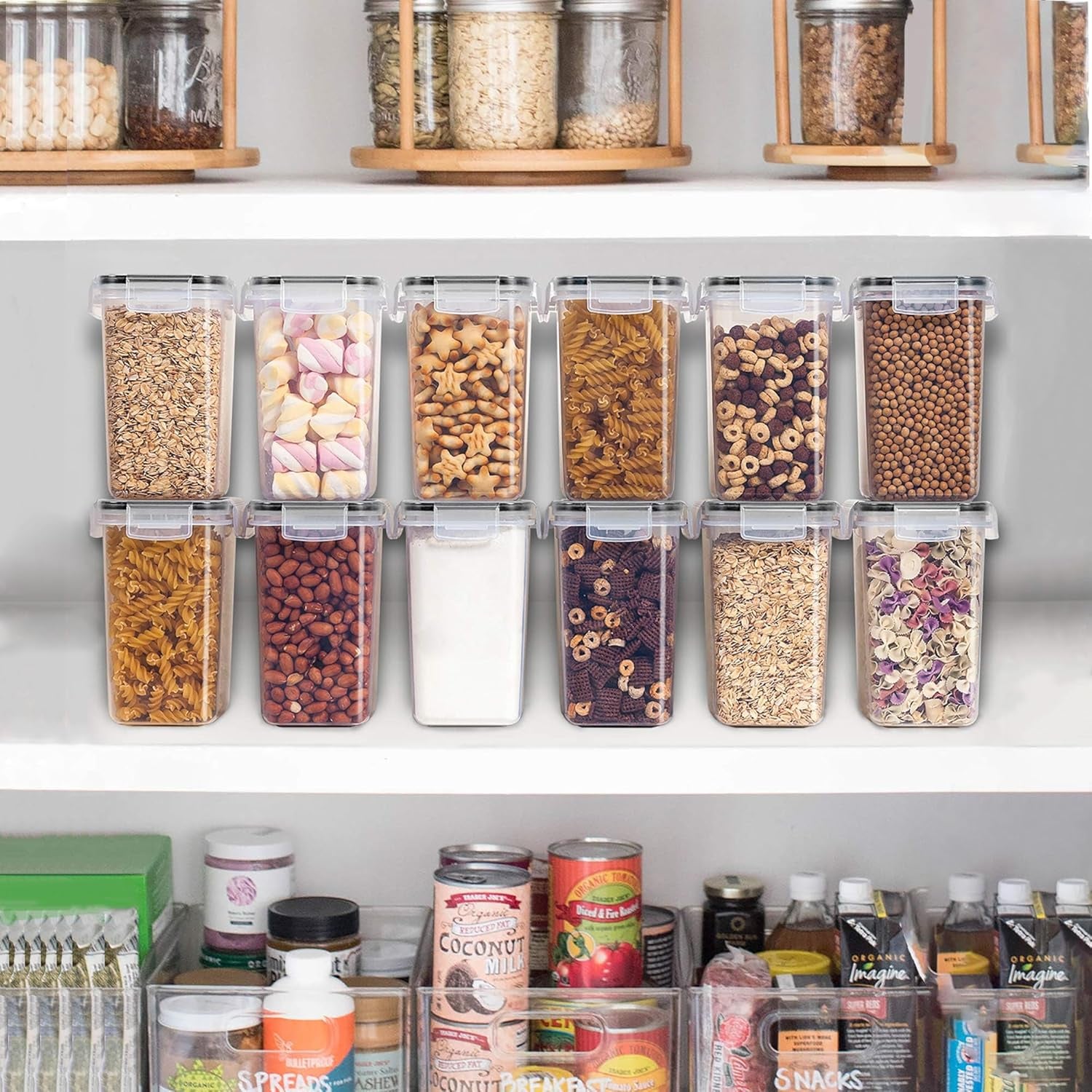 Airtight Food Storage Containers 12 Pieces 1.5Qt / 1.6L- Plastic BPA Free,Dishwasher Safe - Include 24 Labels, Black